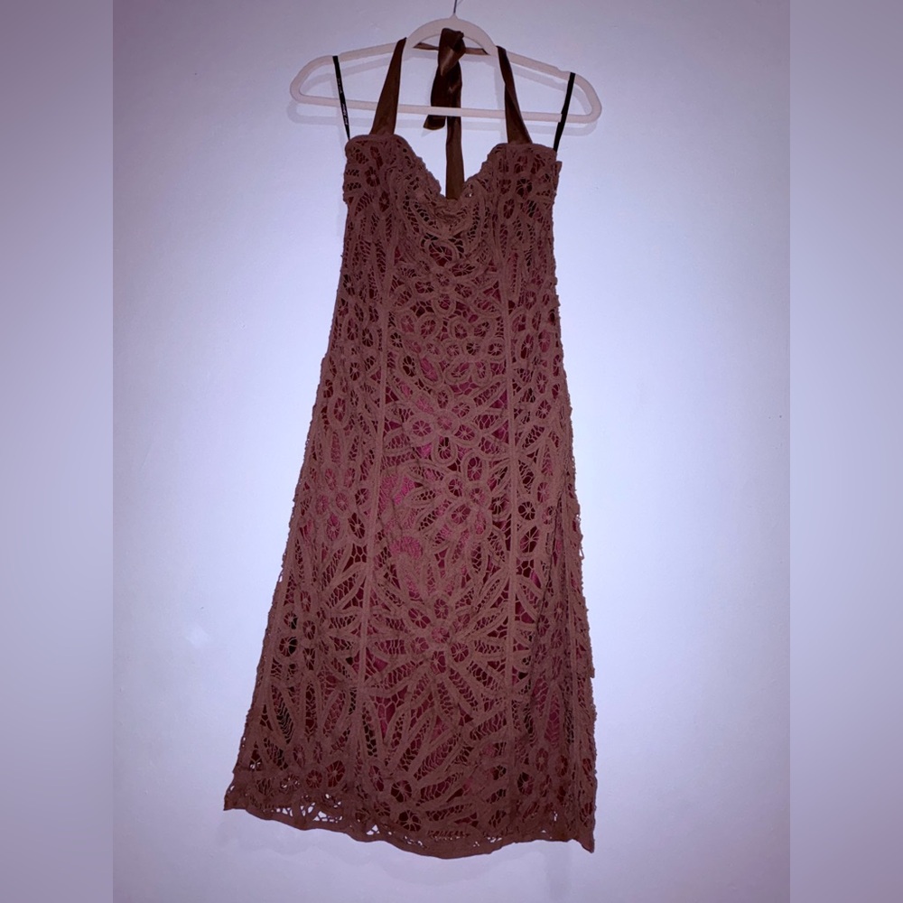 Vintage Betsey Johnson Satin Dress in Rich Burgundy and Soft Tan